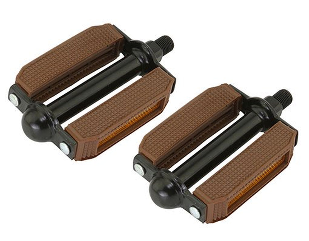507 Block PVC Bike Pedals 1/2" Brown and Black. Works on 1 Piece Cranks. Sold as a Pair. Bike Part for Cruiser, BMX, Lowrider, Trike, Bicycle Parts